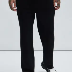 Black Textured Straight Pants