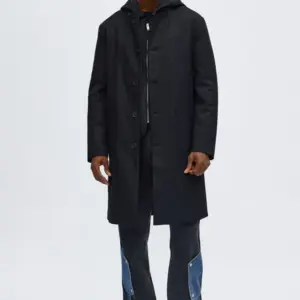 Hooded Ribbed Rain Coat - Black